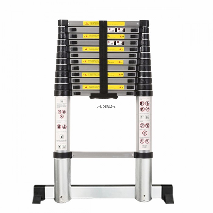 HIGH QUALITY ALUMINIUM TELESCOPIC EXTENDABLE LADDER 5M WITH 13 STEPS
