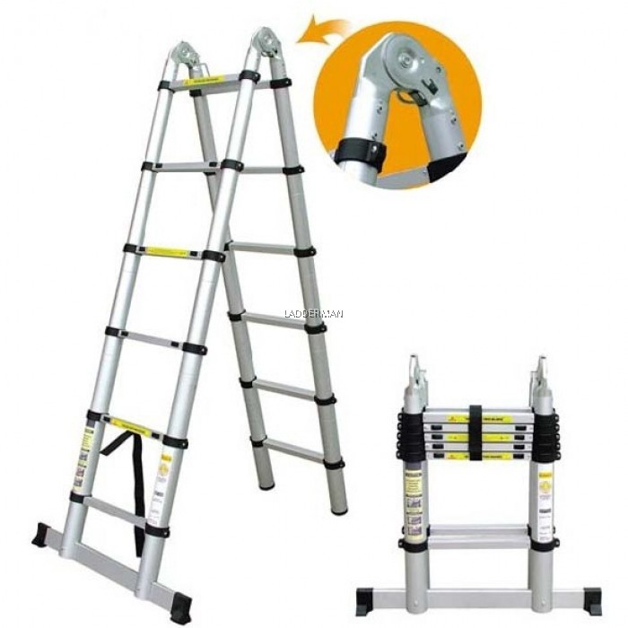 4.4M (2.2M+2.2M) DOUBLESIDED MULTIPURPOSE TELESCOPIC EXTENDABLE ALUMINIUM LADDER T2W22