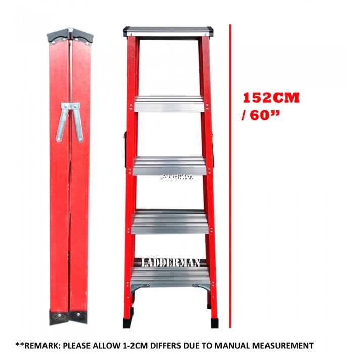 5 Step Fiberglass Double Sided Ladder 1.5M