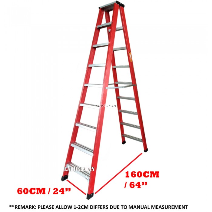 9 Step Fiberglass Double Sided Ladder 2.7M