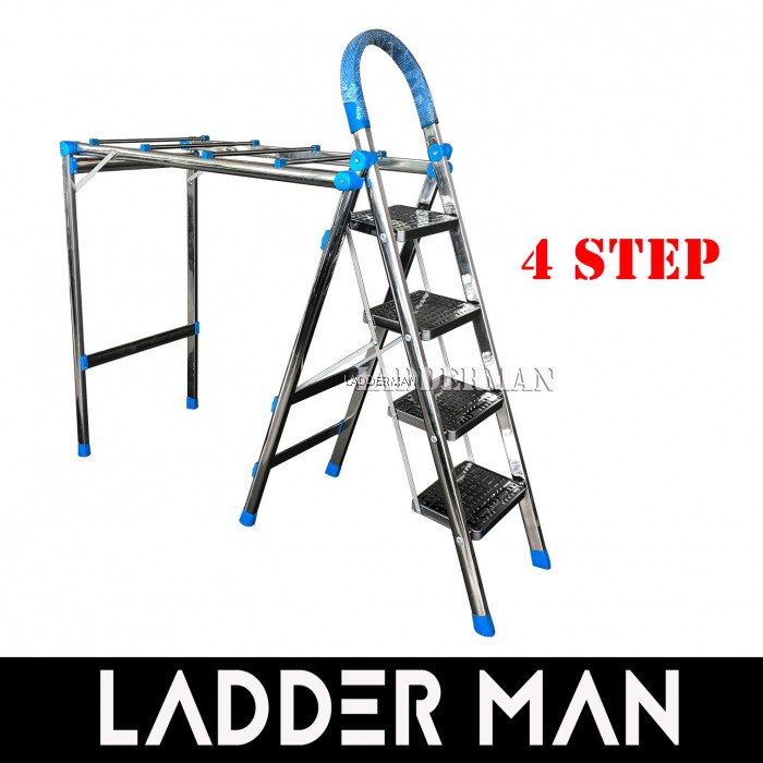 2 in 1 Multipurpose Stainless Steel Step Ladder With Cloth Hanger