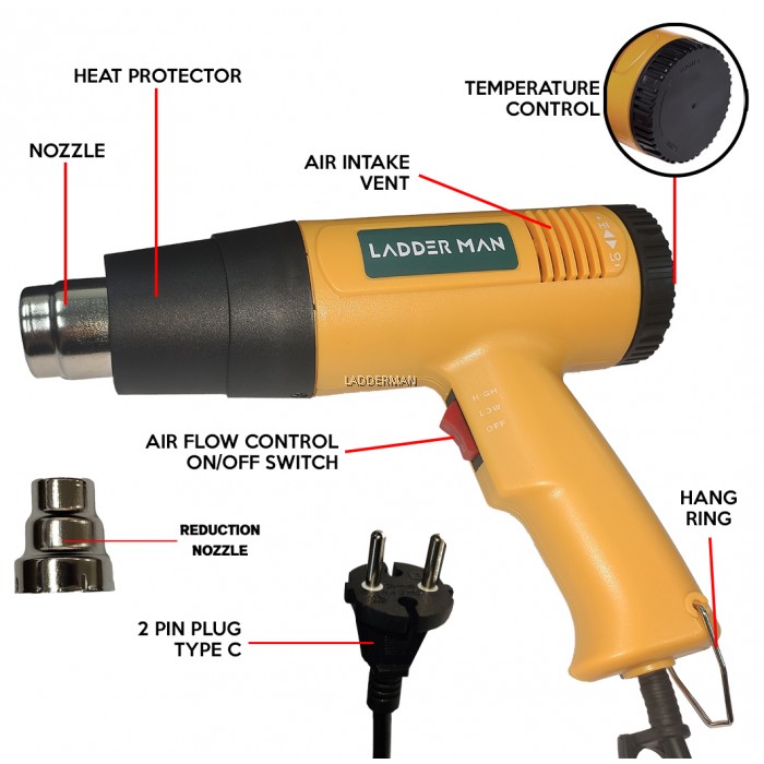 1800W 240V Hot Air Gun Temperature and Air Flow Control With 1pc Nozzle