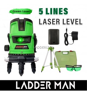 Green Line Laser Level 5 Lines 6 Point Indoor Outdoor Self Leveling Measuring Tool with Tripod and Accessories Set