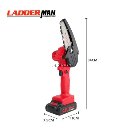 LDM100-24V-1LI Ladderman Mini Chainsaw 4 Inch Cordless Electric Portable Chainsaw Rechargeable Li-ion Battery