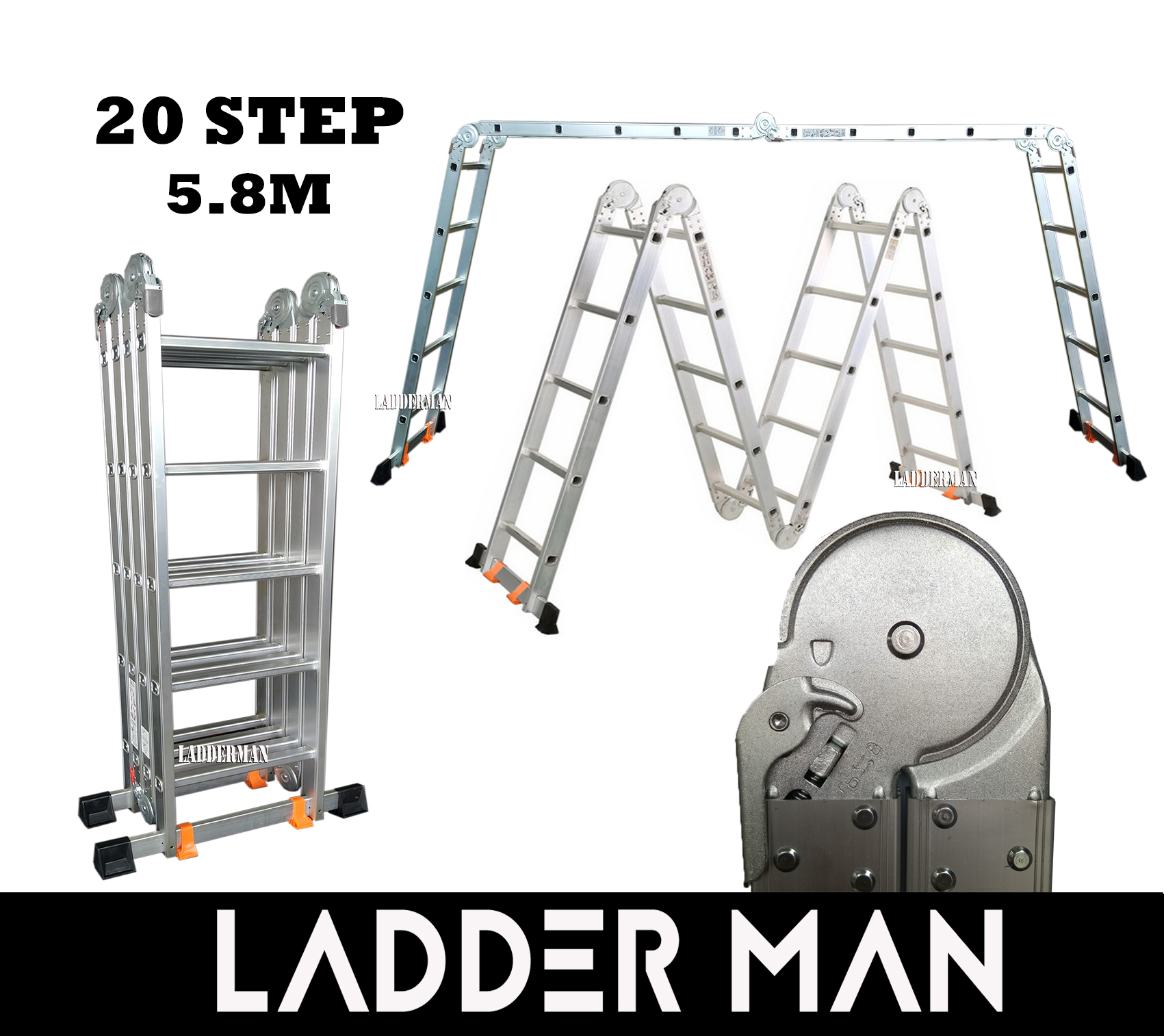 20 STEP MULTIPURPOSE ALUMINIUM LADDER 5.8M
